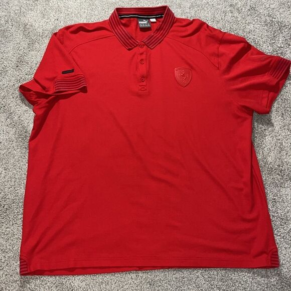 Cotton Poly Blend Ferrari Red Road Racer Shield Polo Golf Shirt XXL Puma Mens - Picture 2 of 8